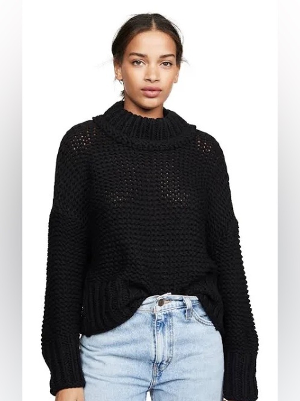 Free People My Only Sunshine Sweater Chunky Turtleneck Black XS/S NWT